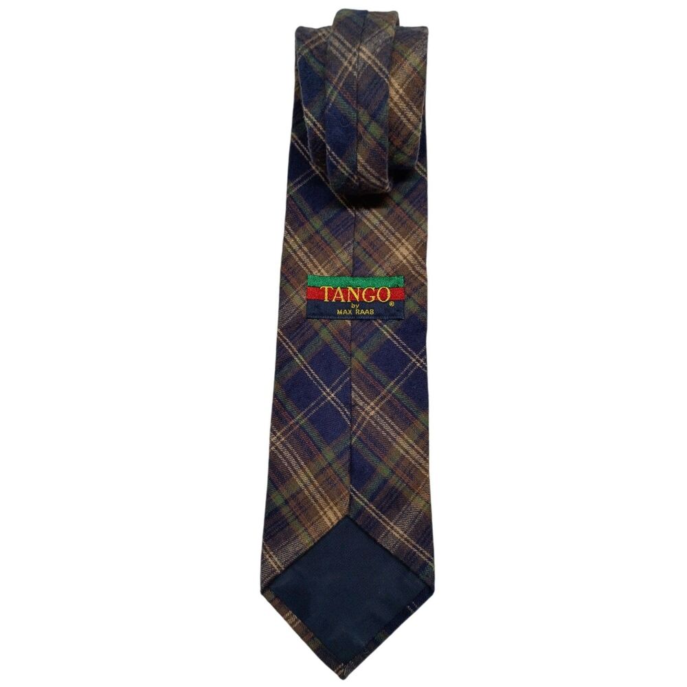 TANGO Blue Plaid Cotton Necktie Men's 58" Long 3.75" Wide USA Vintage